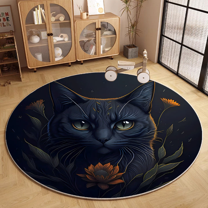 Round Cat-Themed Area Rug