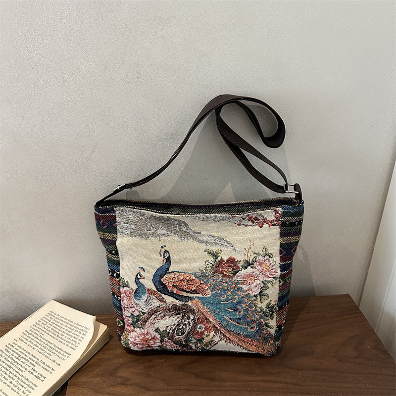Artistic Elephant Embroidered Crossbody Bag