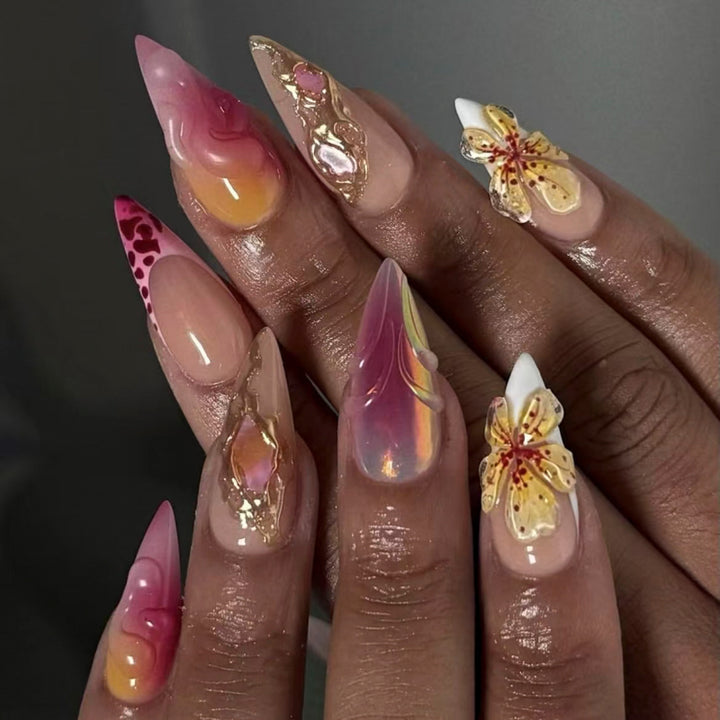 Artful Nail Extensions with Floral Accents Kalsten