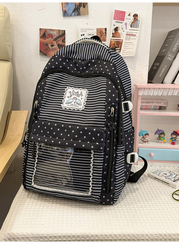 Multi-Pocket Star-Patterned School Backpack