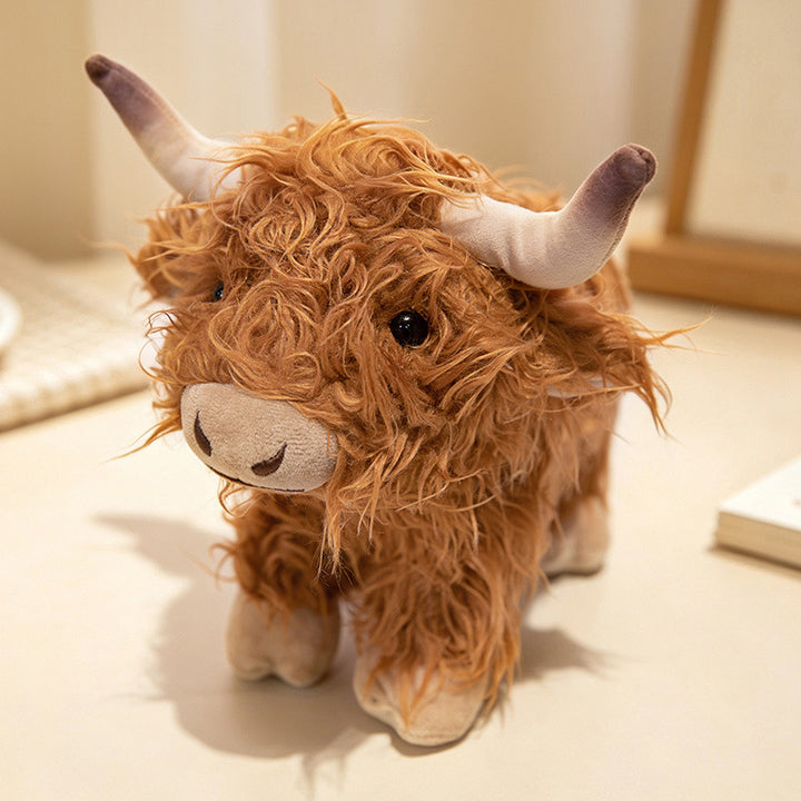 Plush Highland Calf Collectible Soft Toy with Curly Faux-Fur and Poseable Horns Kalsten