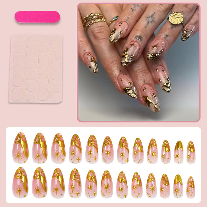 Acrylic Nail Set with Glamorous Gold Accents and Elegant Designs Kalsten