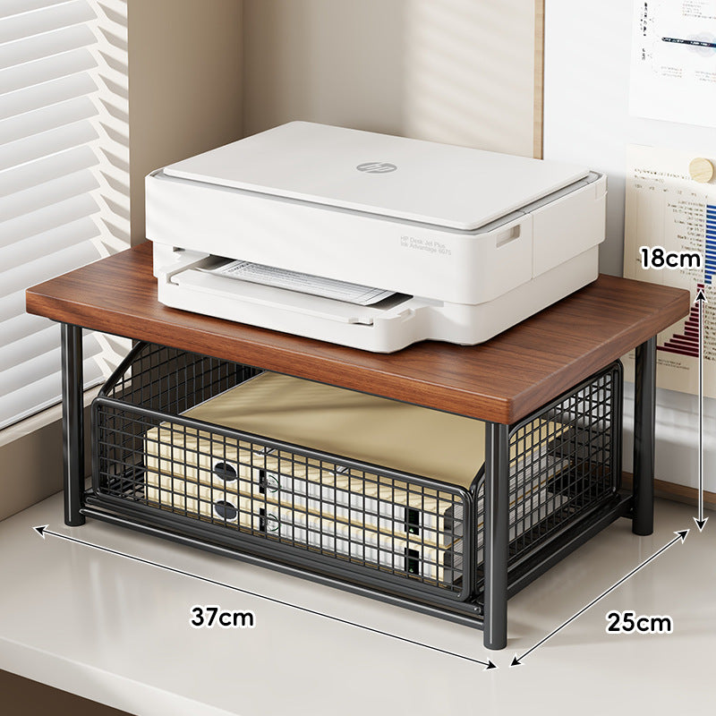 Compact Elevated Printer Stand with Under-Storage Wire Basket