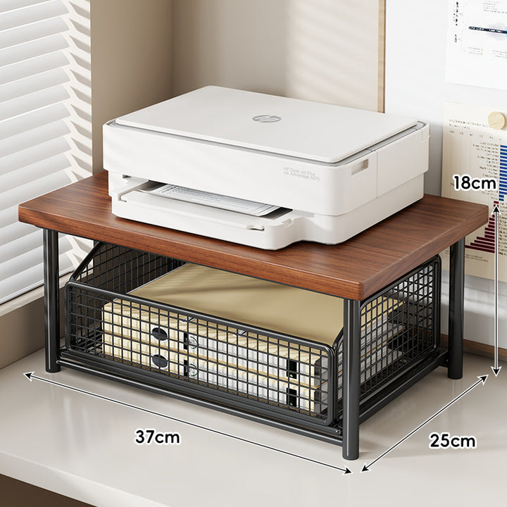 Compact Elevated Printer Stand with Under-Storage Wire Basket