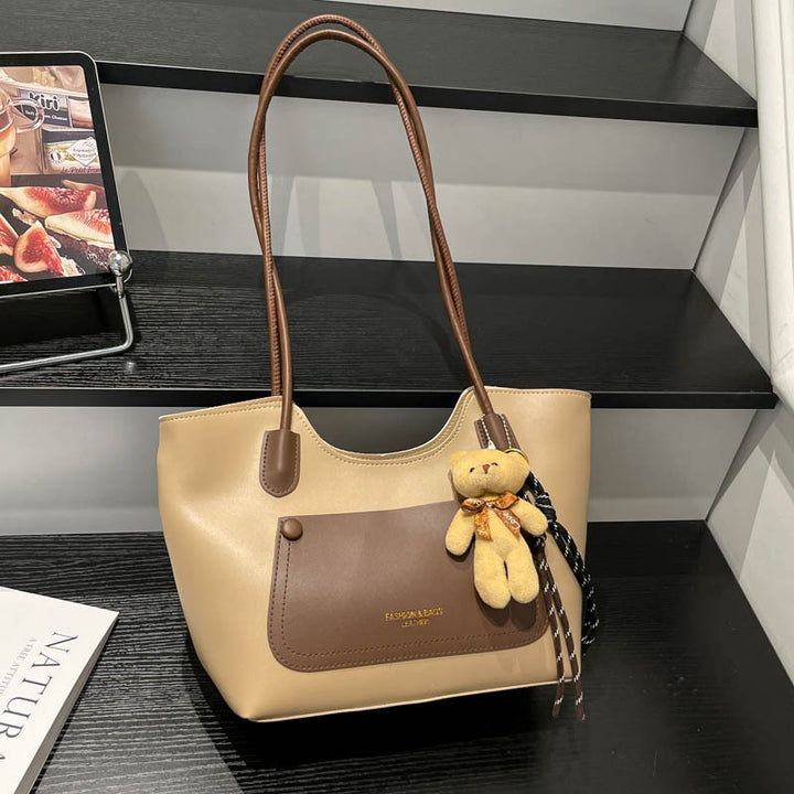 Elegant Tote Handbag with Plush Keychain