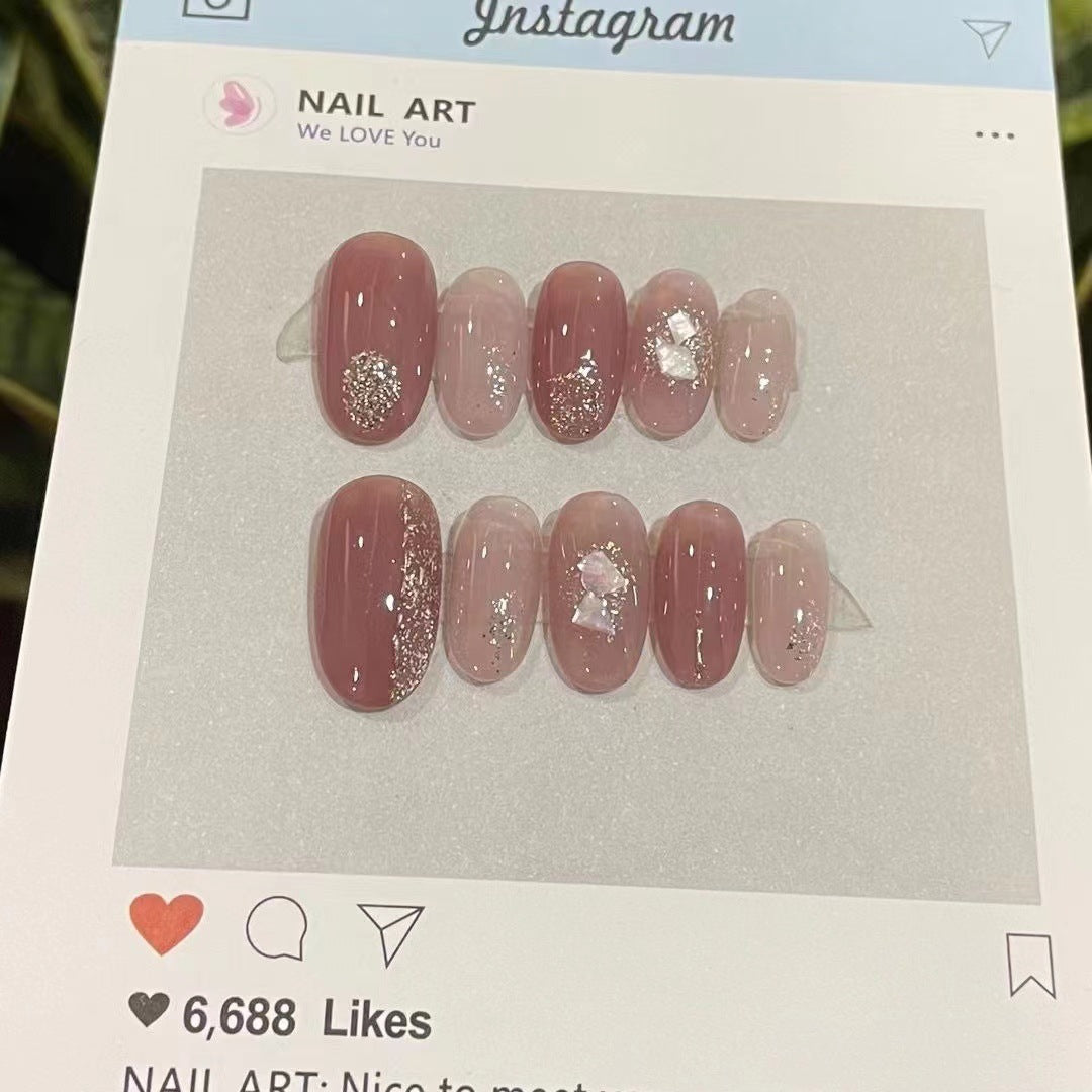 Artistic Press-On Nail Set with Crystal Accents