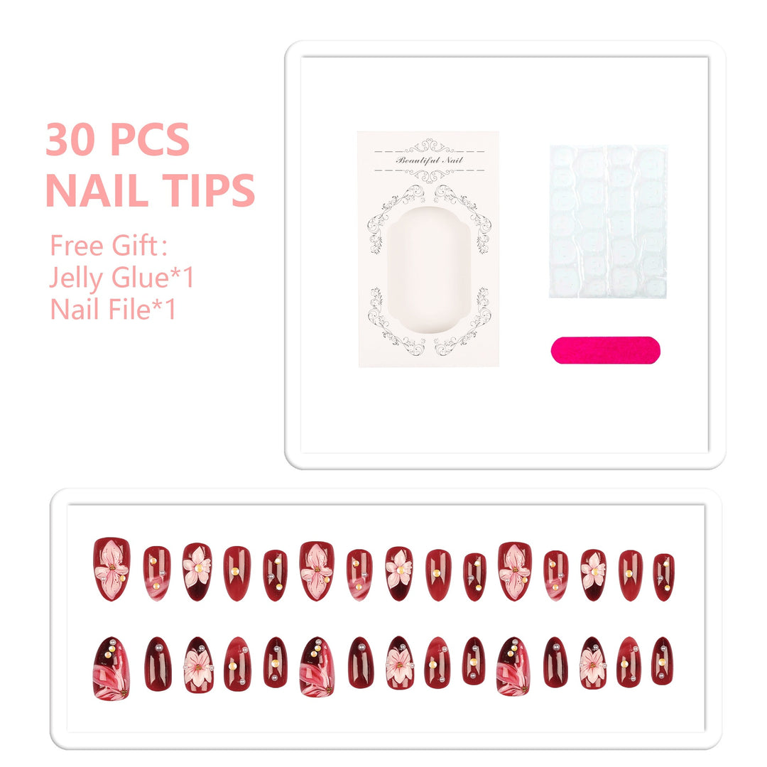 Elegant Floral Acrylic Nail Tips Set