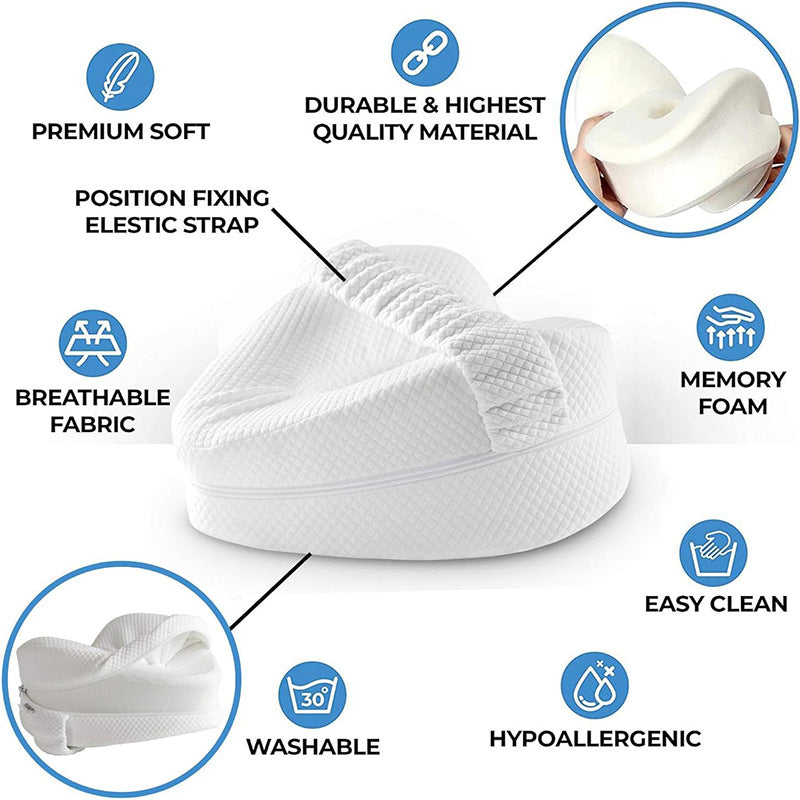 Contoured Knee Pillow With Center Cutout For Side Sleeper Hip Spine Alignment