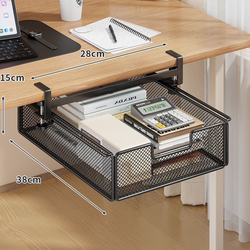 Under-Desk Sliding Mesh Storage Drawer Organizer Clamp-On