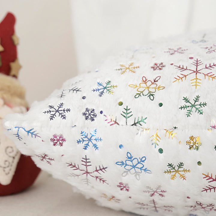 Decorative Faux Fur Square Throw Pillow with Gold Snowflake Foil Accents