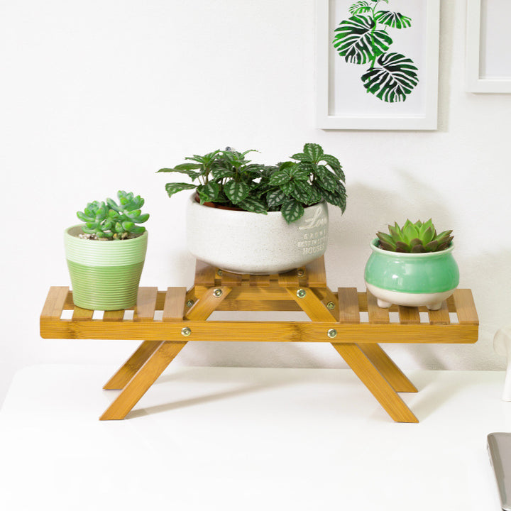 Flower rack made of durable bamboo with two levels Kalsten