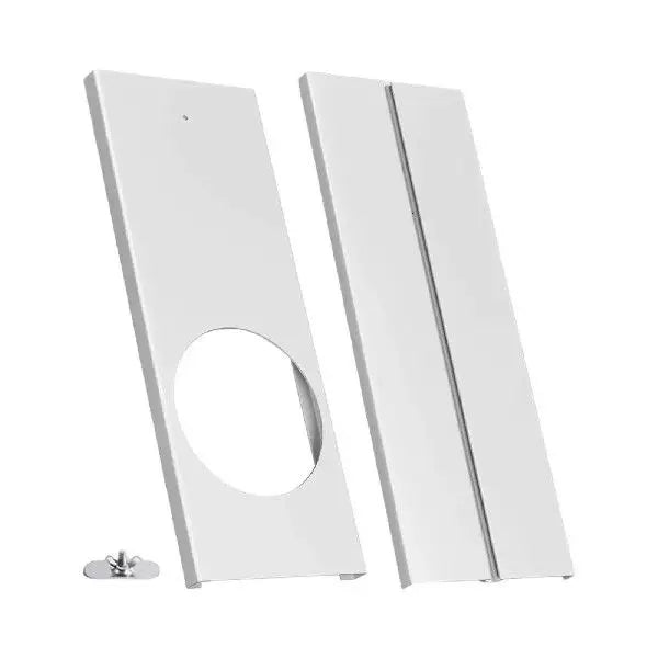Unisex universal size portable air conditioner window ventilation plate adapter with circular exhaust cutout and adjustable sliding panel Kalsten