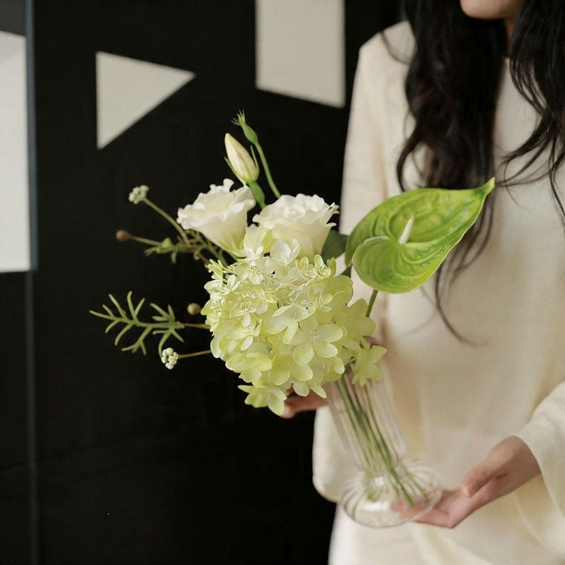 Lifelike Floral Arrangement in Elegant Glass Vase