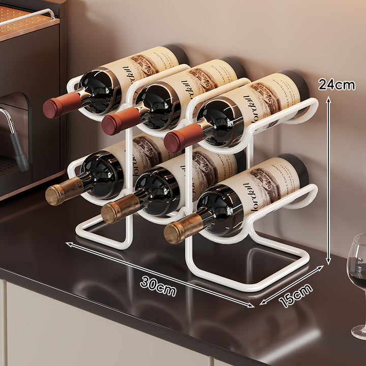 Countertop Six-Bottle Metal Wine Rack Organizer with Stacked Horizontal Holders