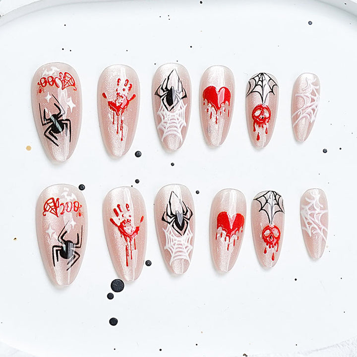 Artistic Press-On Nail Set with Cherry Blossom Design Kalsten