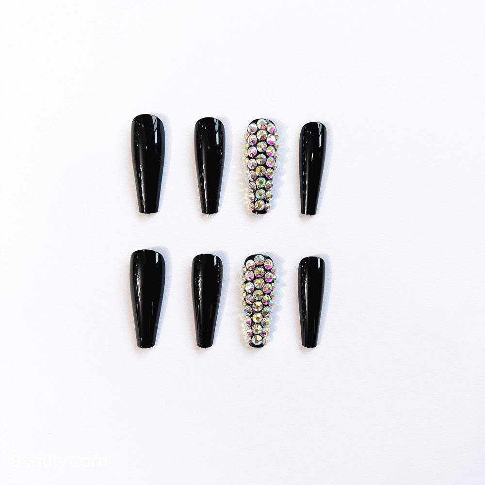 Glamorous Long Stiletto Press-On Nail Set with Rhinestone Accents