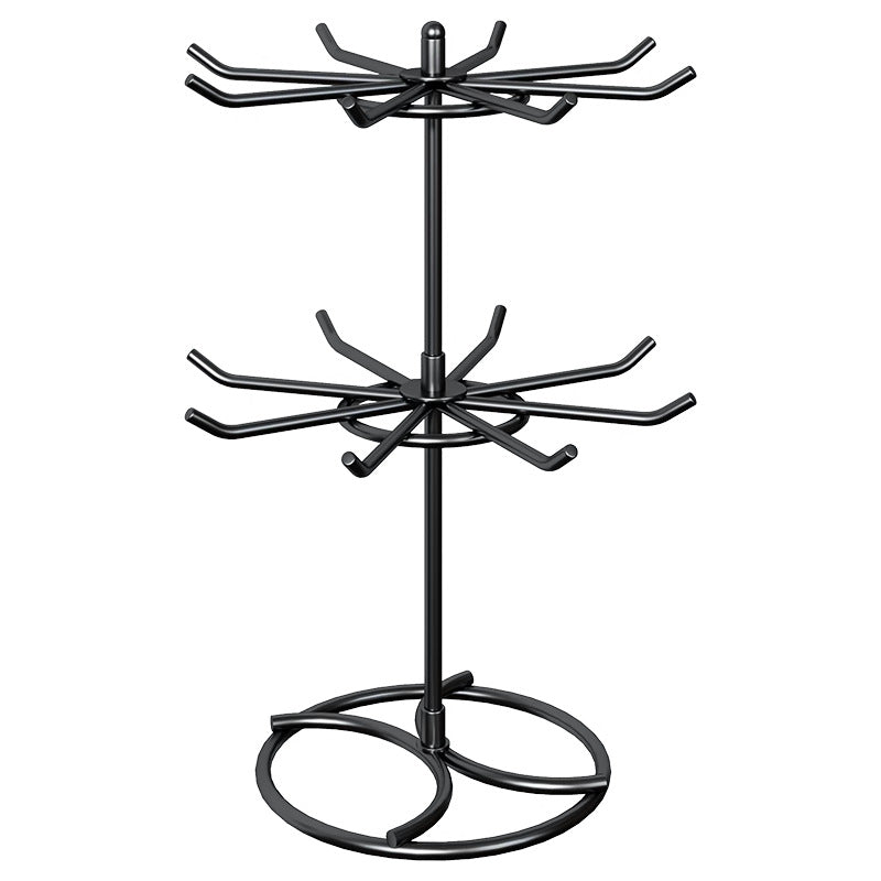 Tiered Rotating Jewelry Organizer Tree Stand with Multi-Arm Hooks and Ring Dish