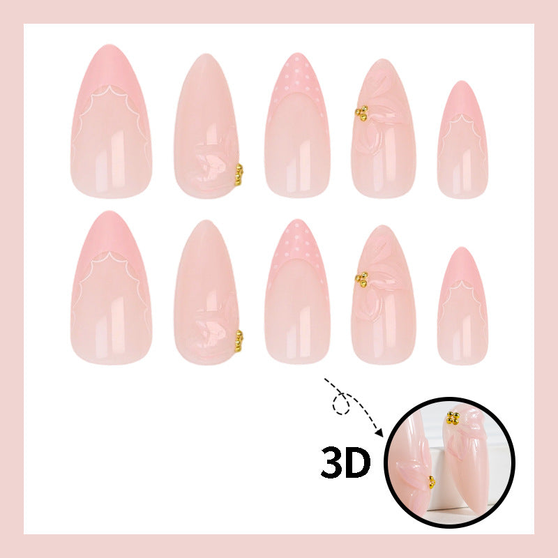 Artificial nail set with delicate flower embellishments and elegant shine Kalsten