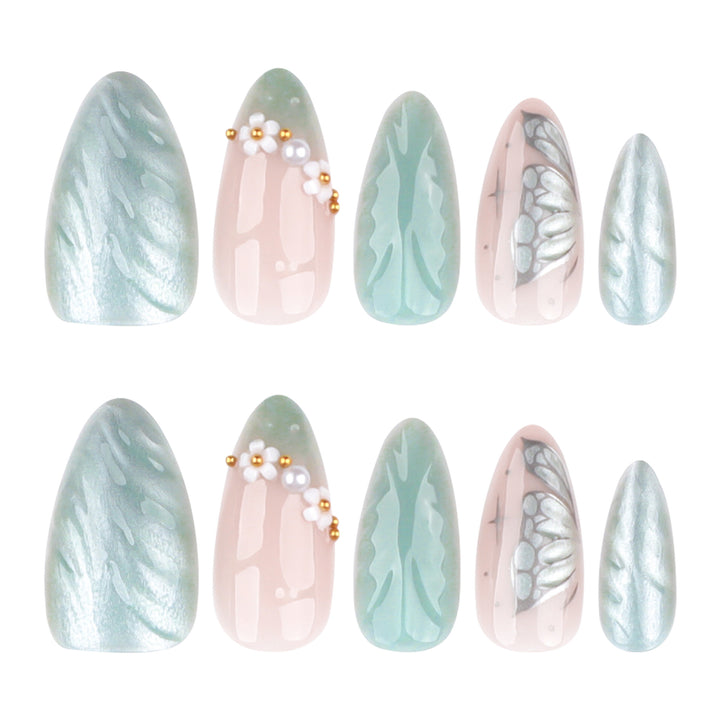 Artful stiletto nails with floral and decorative design Kalsten