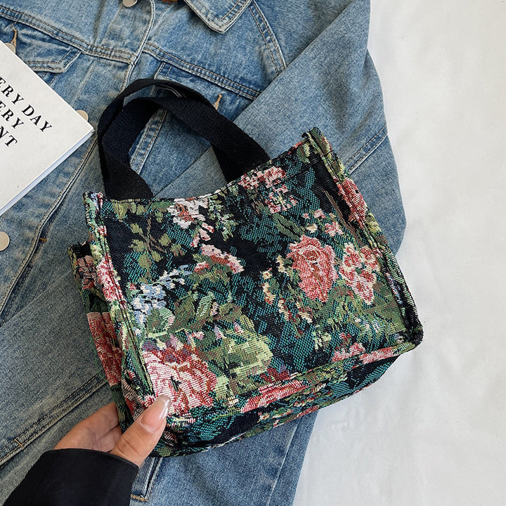 Floral Embroidered Tapestry Tote Bag