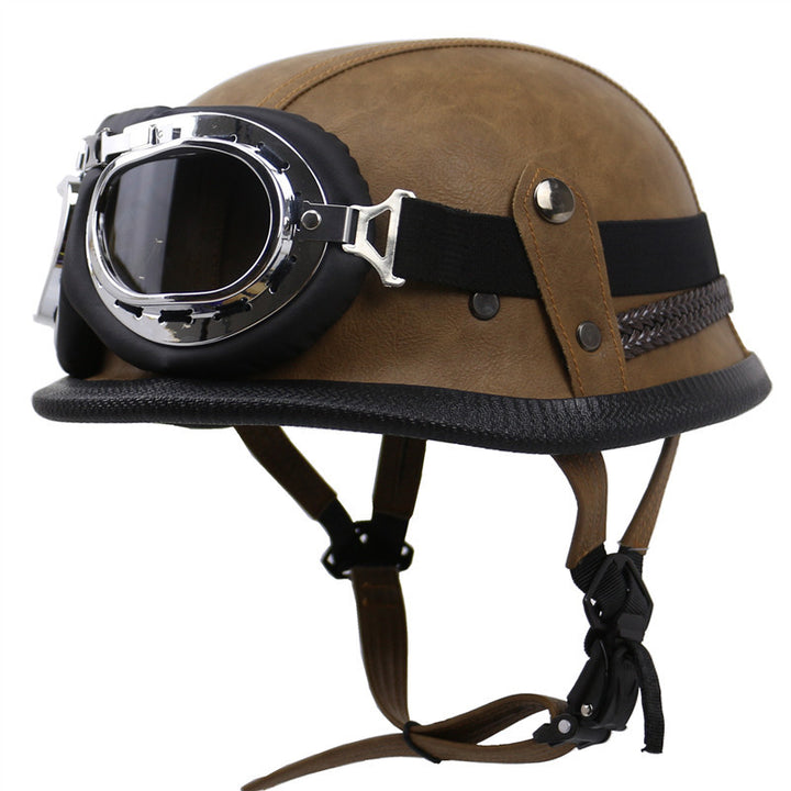 Vintage Leather Biker Helmet with Goggles Kalsten