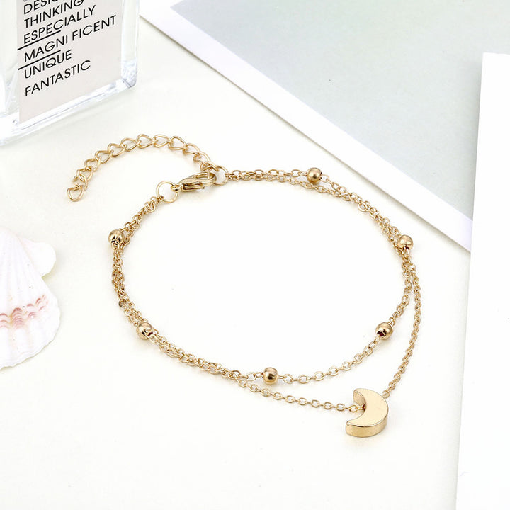 Double Layered Moon Charm Anklet Kalsten