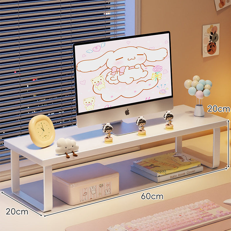 Elevated Monitor Riser Stand with Wood-Effect Top Metal Frame and Under-Shelf Storage