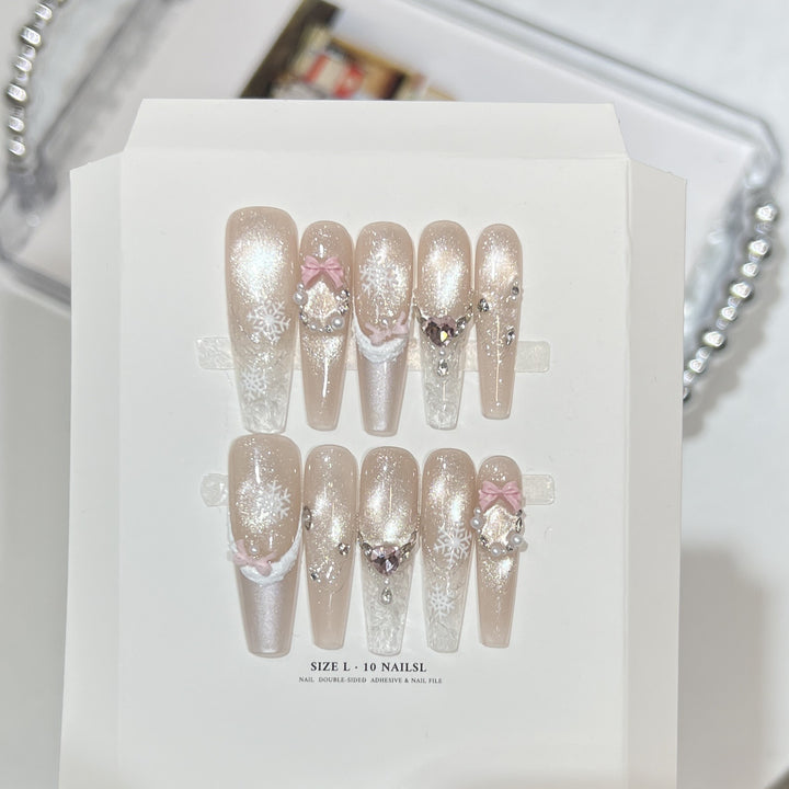 Decorative Stiletto Press-On Nail Set with Rhinestone and Glitter Accents Kalsten