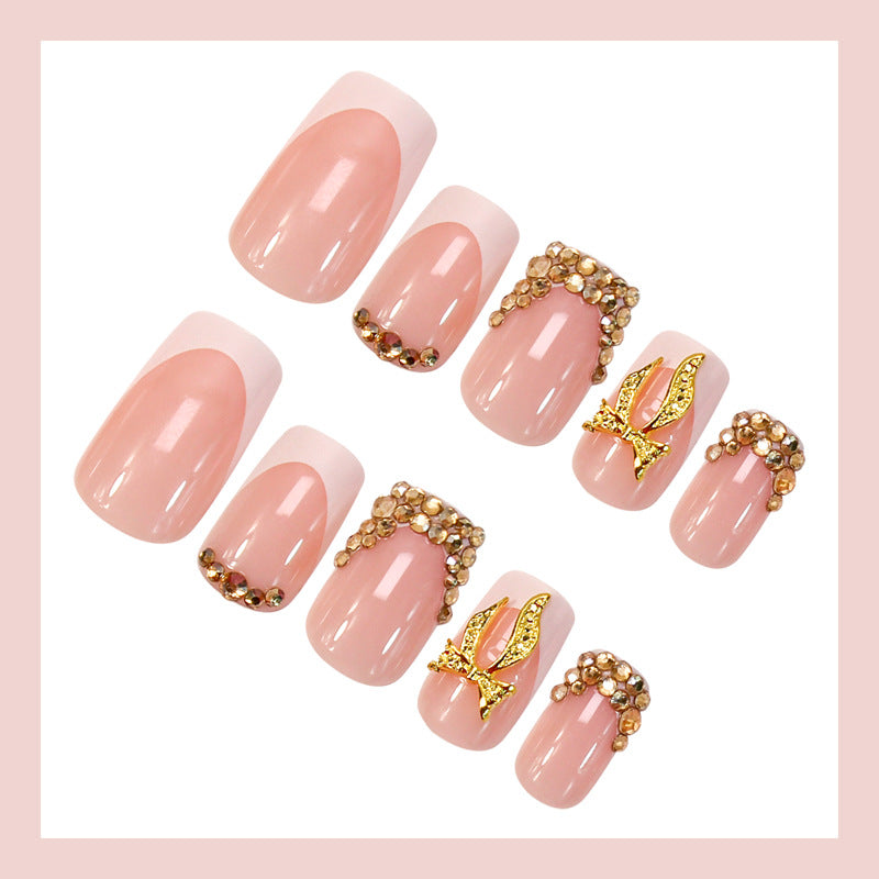 Nail art set with elegant glitter ornaments and stylish French tips Kalsten
