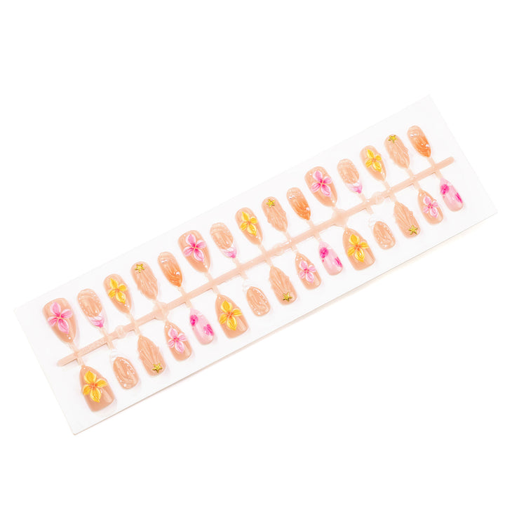 Floral-Themed Press-On Nail Art Set with 3D Accents Kalsten
