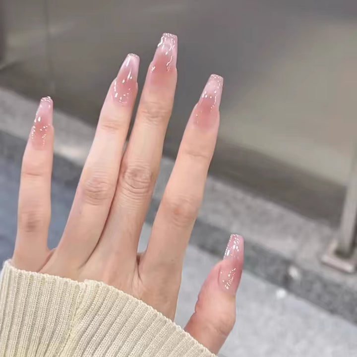 Artistic Press-On Nail Design with Decorative Silver Accents Kalsten