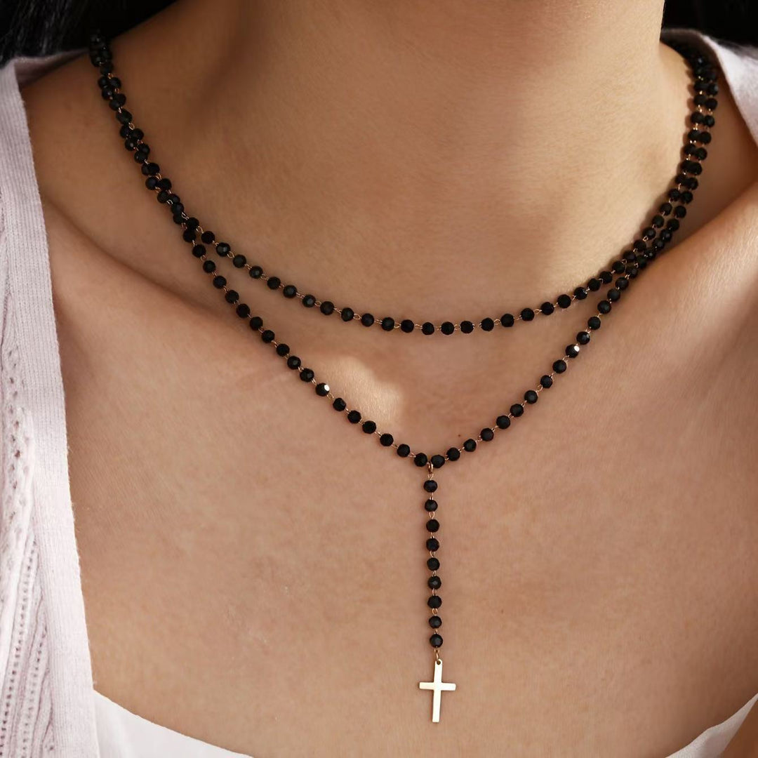 Layered Beaded Cross Necklace Kalsten