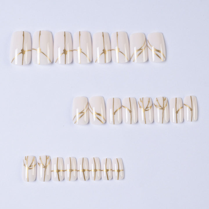Artificial nails with elegant golden line pattern Kalsten