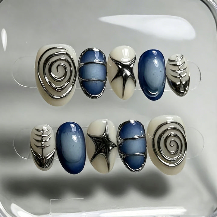 Artistic Jean-Patterned Press-On Nail Art Set Kalsten