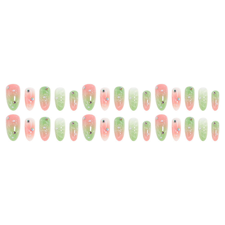 Acrylic Nail Set with Spring Design and Glitter Accents Kalsten