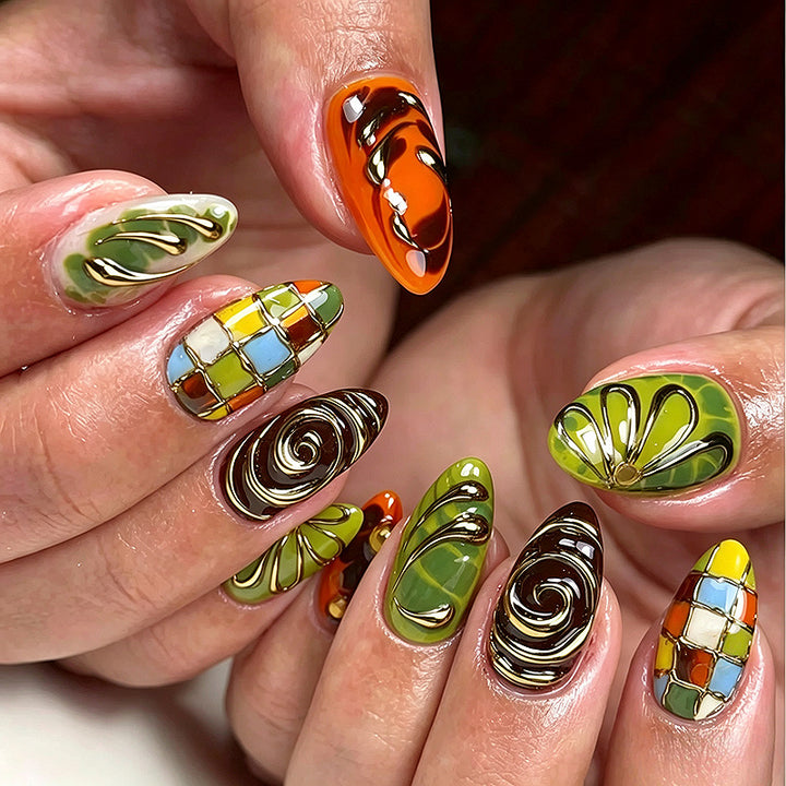 Vintage Swirl Pattern Press-On Nails