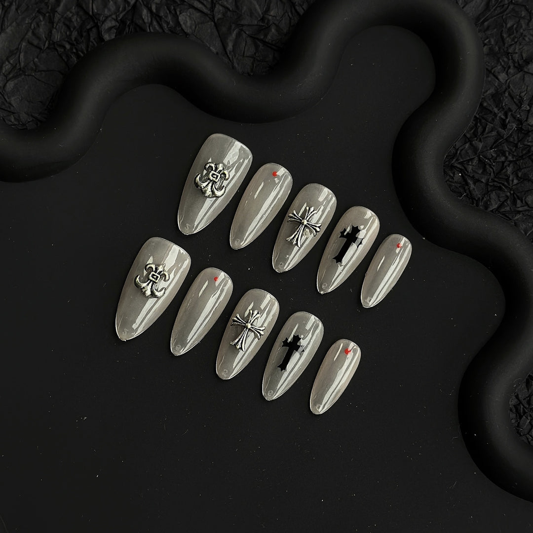 Artistic Themed Press-On Nails with Decorative Elements