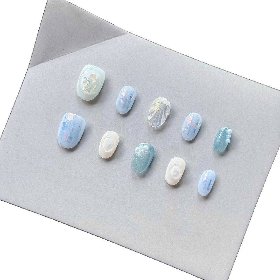 Artistic 3D Shell-Themed Press-On Nail Art Set