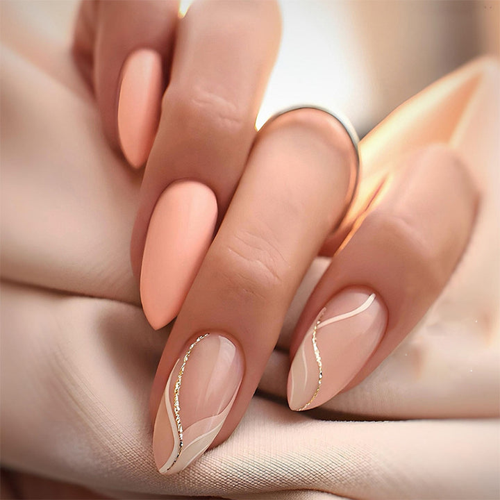 Glossy Press-On Nail Set with Artistic Marble Accents Kalsten