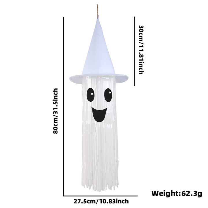 Hanging Ghost Decoration with Witch Hat and Long Fringes