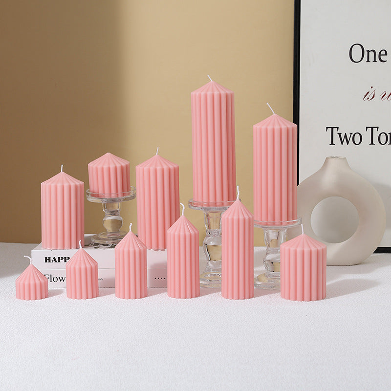 Vertical-Fluted Decorative Pillar Candle Duo