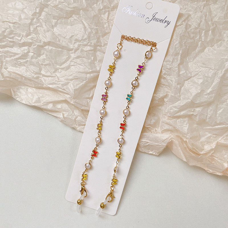 Stylized glasses holder chain with colorful crystals Kalsten