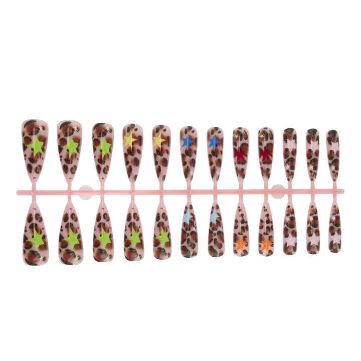 Acrylic nail set with animal pattern and colorful star accents Kalsten