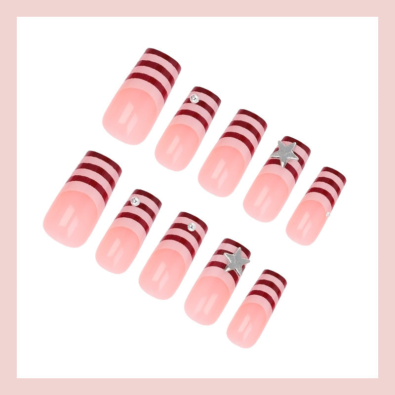 Nail art set with modern stripe design and sparkling stars Kalsten