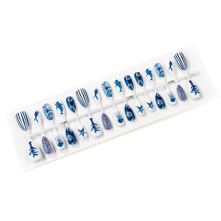 Artistic Ocean-Themed Press-On Nail Set