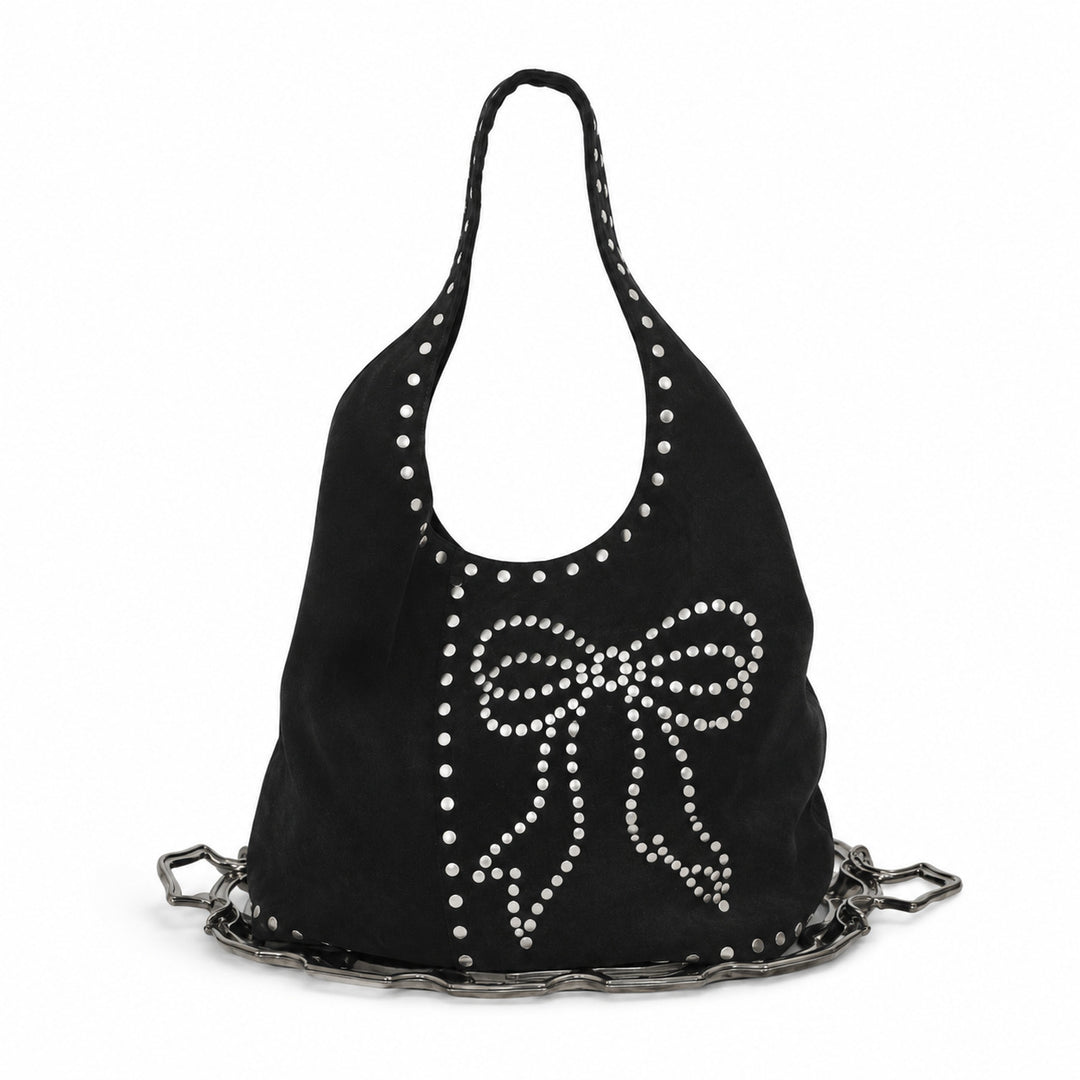 Decorative Studded Suede Hobo Bag