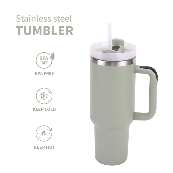 Stainless Steel Insulated Travel Tumbler With Ergonomic Handle And Bpa-Free Straw Lid