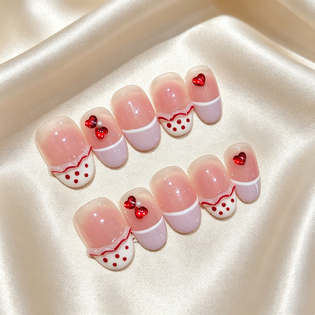 Artistic Heart and Polka Dot Press-On Nail Art Set