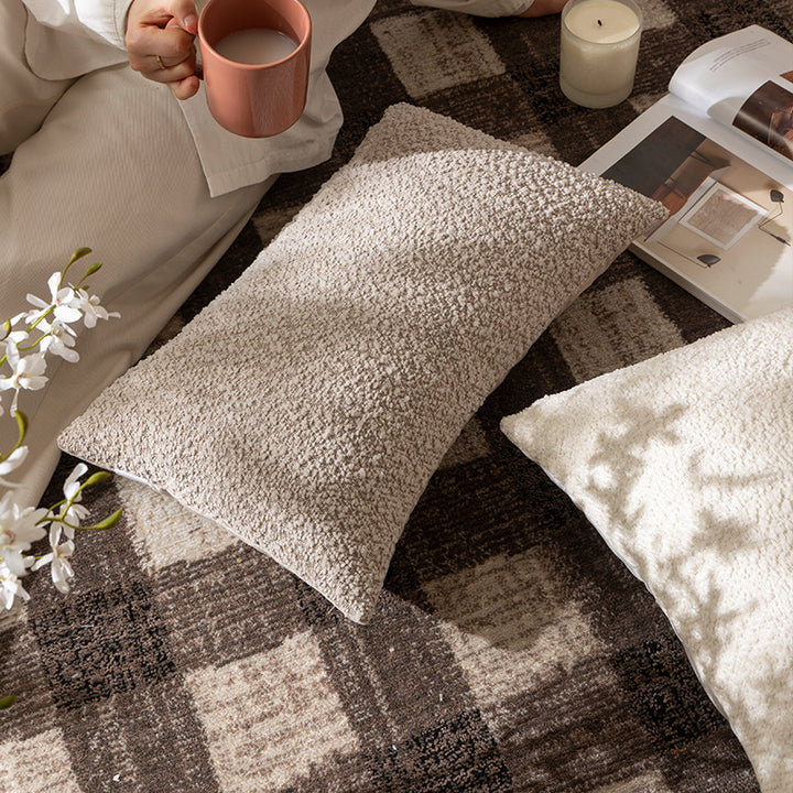Rectangular Boucle Lumbar Pillow with Textured Teddy Surface Kalsten