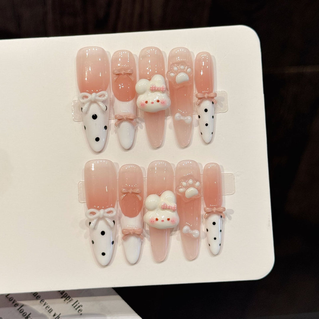 Artistic Press-On Nail Art Set with Whimsical Animal Designs